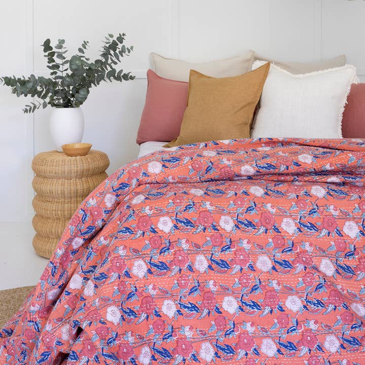 Linen Connections - Wholesale Quilt - Indian Kantha Quilt Blanket Bedspread - Aubrey1