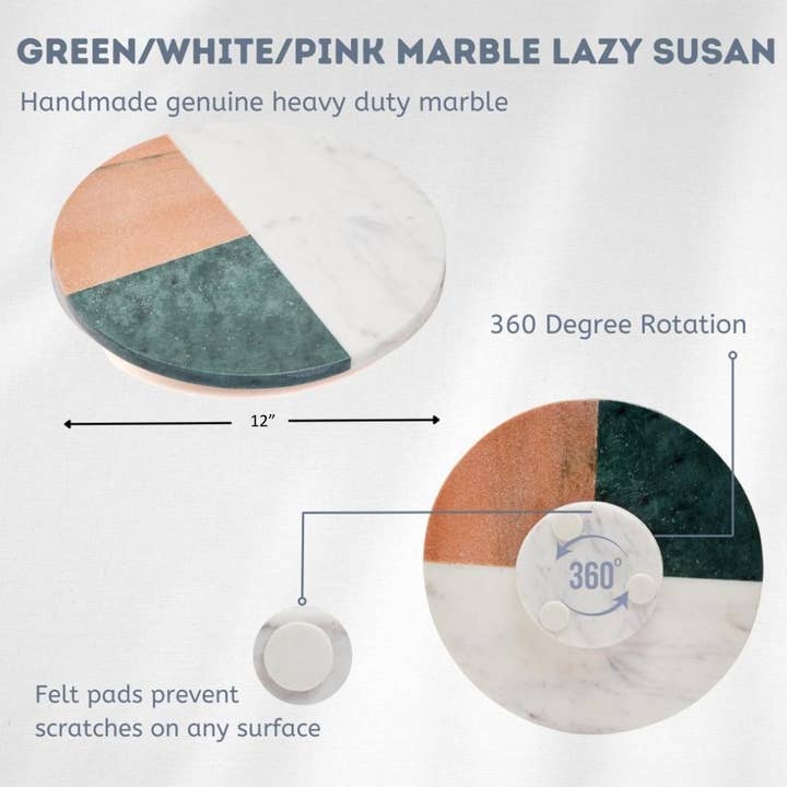 Lexi Home - Wholesale Lazy Susan - Swirl & Serve 12" Rotating Marble Lazy Susan in Pink Green