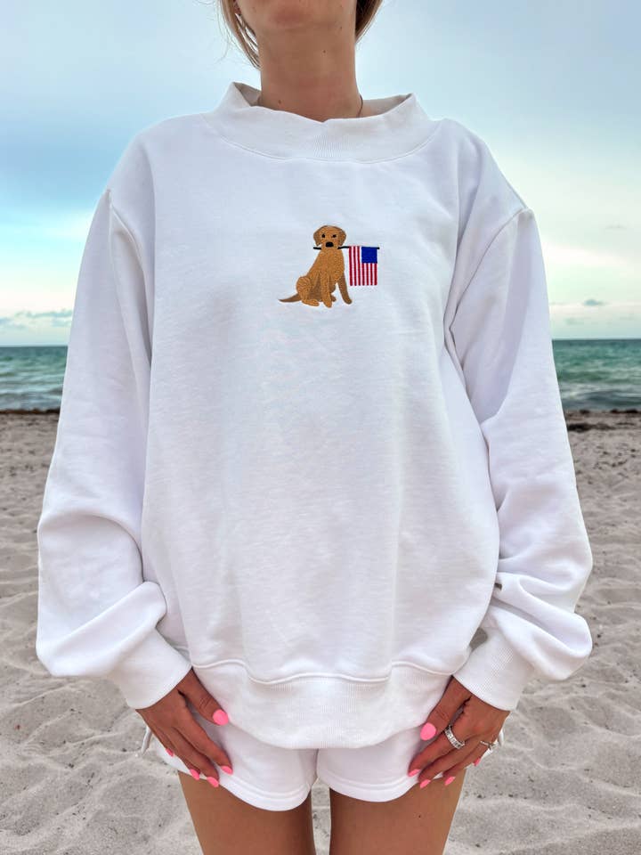 White American Flag Dog Mockneck Sweatshirt 100% Cotton for wholesale on Faire1
