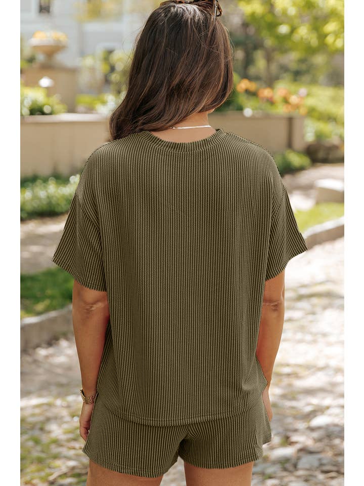 Little Daisy Closet - Wholesale Lounge Set - Women's - LDC Ribbed Textured Knit Loose Fit Tee and Shorts Set