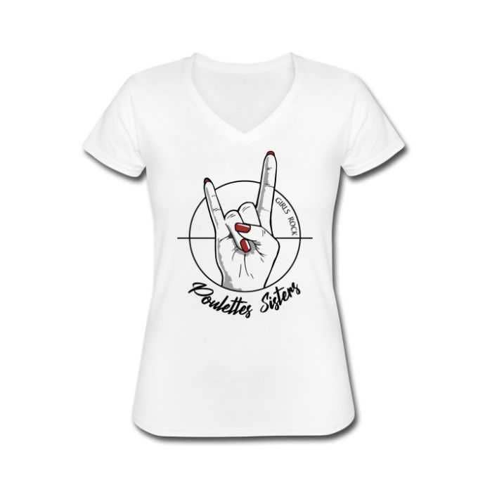 Poulettes Sisters – Großhandel T-Shirt mit Siebdruck – Damen – „Hell Yeah Hand“ Kurzarm-T-Shirt für Damen, weiß0