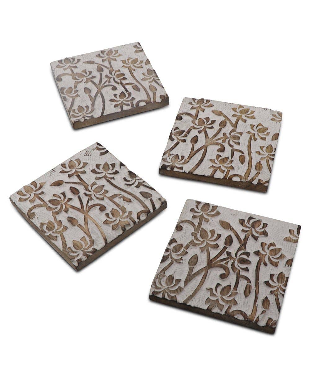 Buddha Groove - Wholesale Coasters - Fairtrade Set of 4 Lotus Wood Coasters2