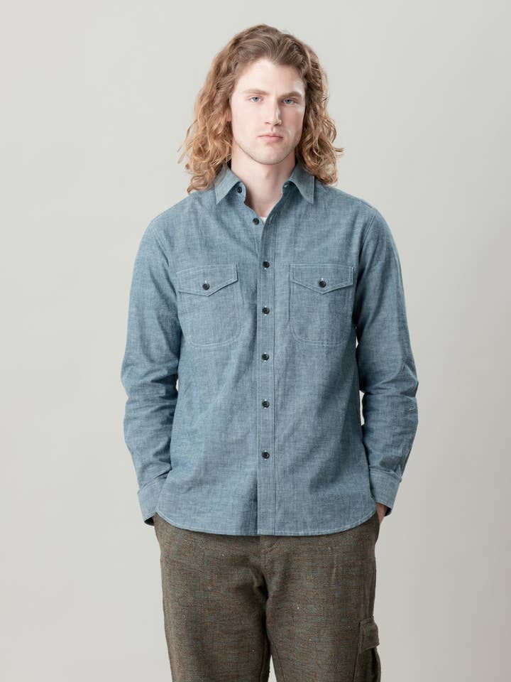 Mazadoor Shirt - Chambray in Indigo for wholesale by Umber and Ochre