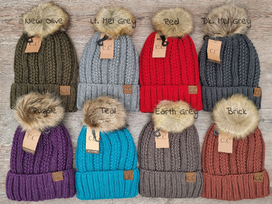 Treasure Bank - Wholesale Beanie - Women's - C.C Thick Cable Knit Beanie for Adults w/ Faux Fur  Pom2