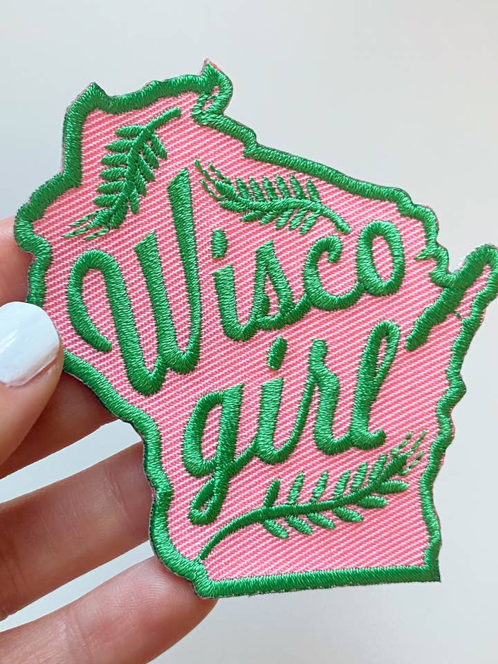 Wisco Girl Wisconsin Embroidered Iron-On Patch for wholesale by Bottlebrush Graphics