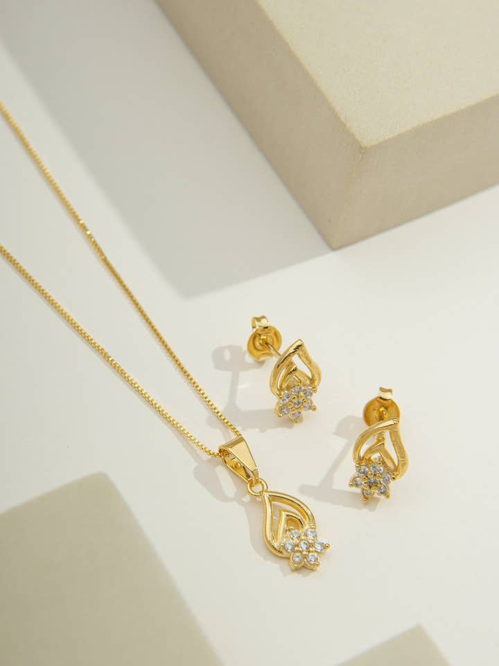 Traanvormige Zirkonia Sieradenset | Dagelijkse Demi-fijne Sieraden voor wholesale door Bossaglam Jewelry