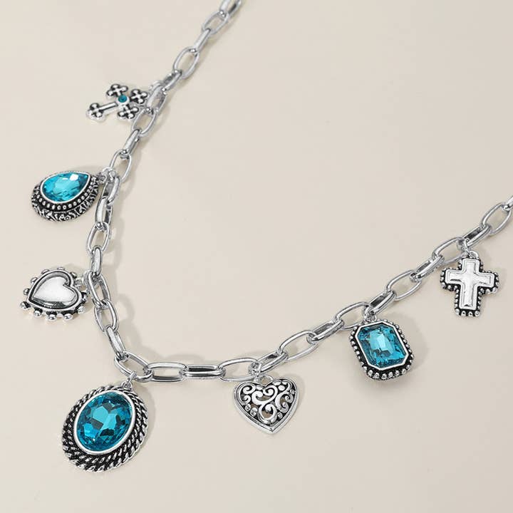 Antike Metall-Oval-Tropfen-Rechteck-Stein-Cluster-Halskette für den Großhandel von Sensibling Corp.