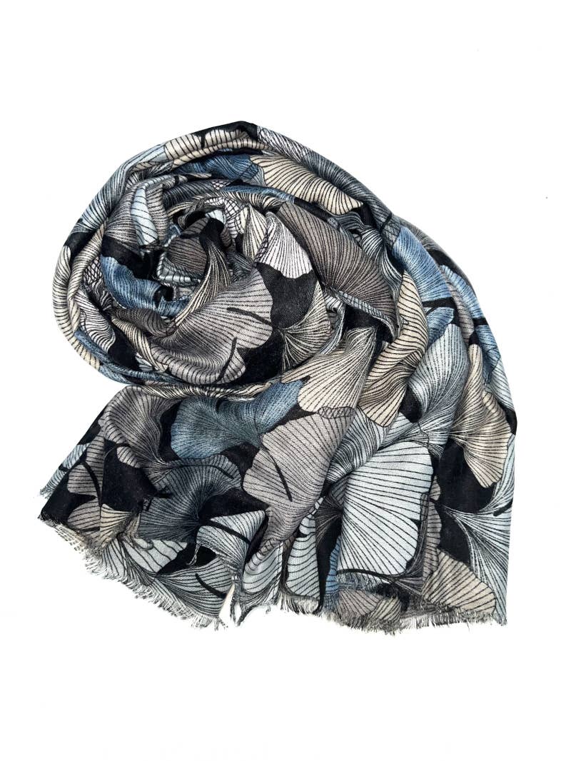 LINETA - Wholesale Scarf - Women's - HH-240 Ginkgo pattern printed scarf 5