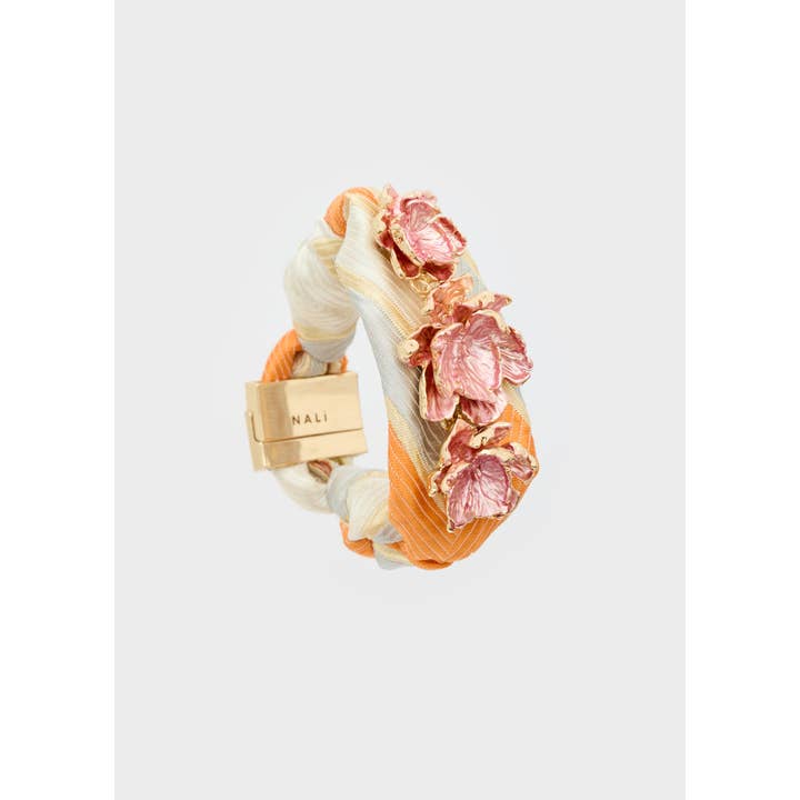 NALI' - Wholesale Woven/Braided Bracelet - FABRIC BRACELET WITH PINK FLOWERS - N59