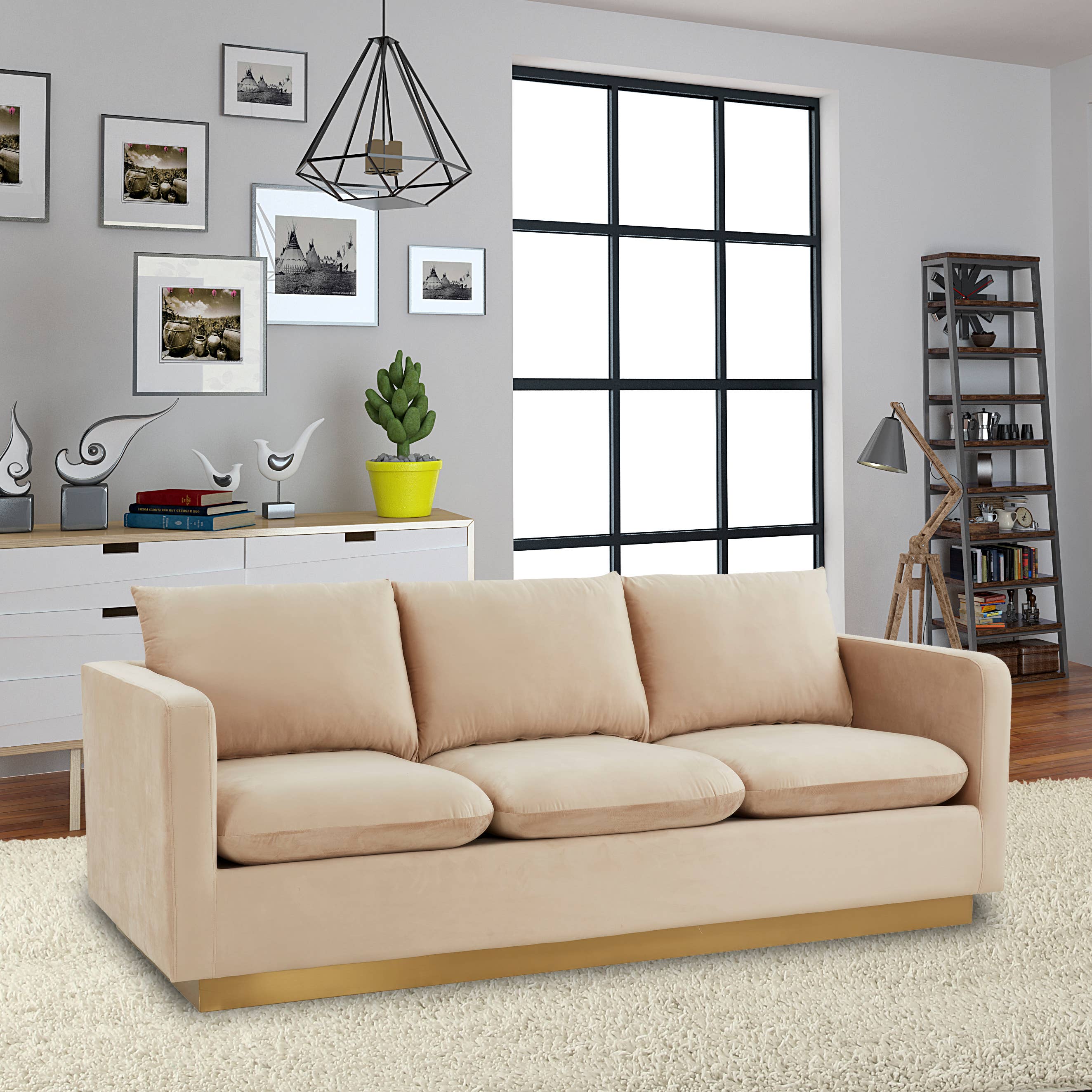 LeisureMod - Wholesale Sofa - Nervo 3-Seater Velvet/Leather Full Sofa with Gold Steel Base33