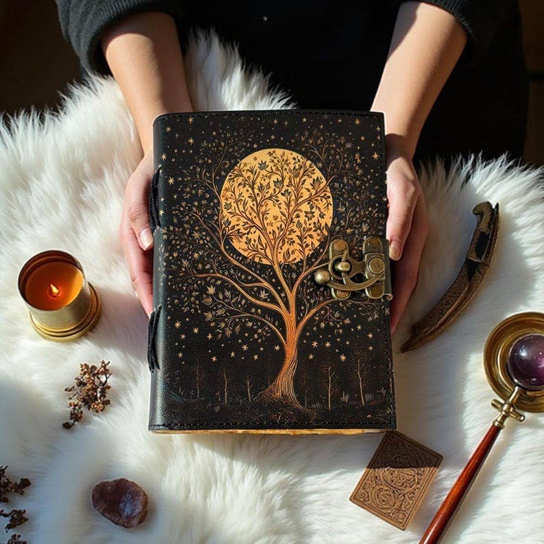 Leatherooze - Venta al por mayor Diario/agenda - Diario de Grimorio de Cuero – Libro de las Sombras Árbol de la Luna6