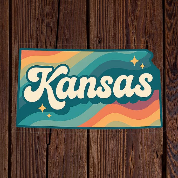 Colorful retro kansas sticker for wholesale by Kase Wear