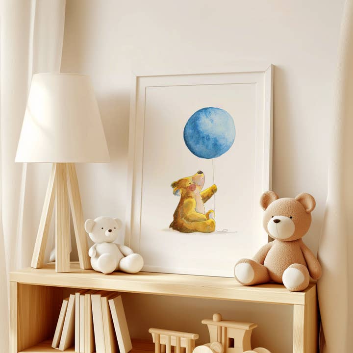 PrettyLittleScribbles - Wholesale Art Print - Blue Balloon Bear1