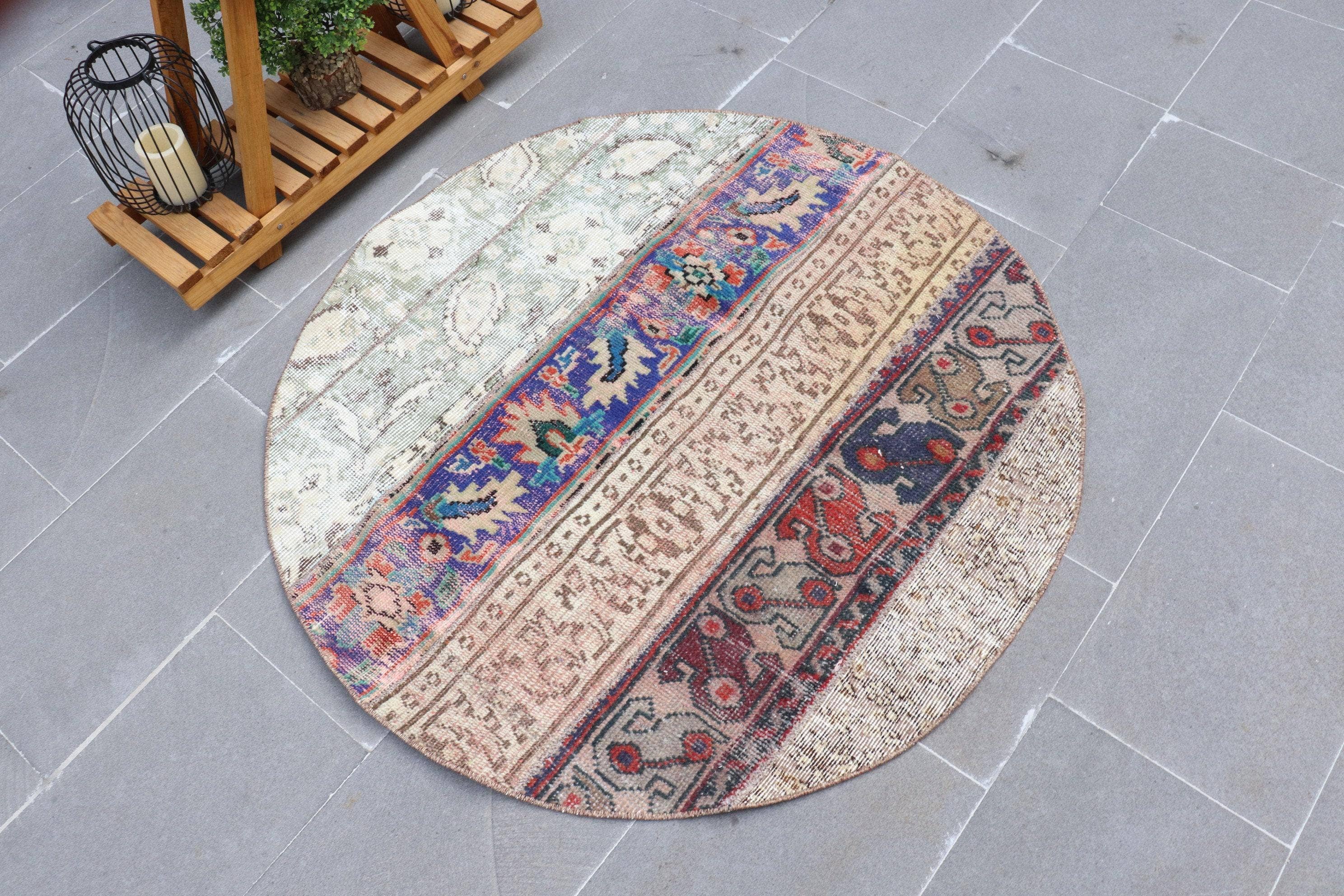 The Loom Wholesale - Wholesale Rug Pad - Vintage 3,6x3,6 ft Rug, Turkish Rug, Blue Geometric with floral elements Wool Rug1