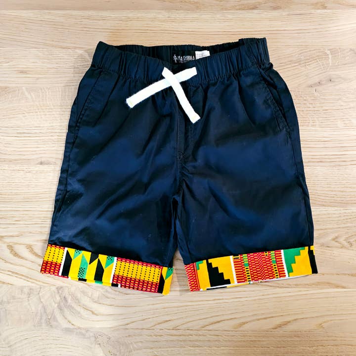 Cotton Pull-on Shorts with African Print Detail for Toddlers and Teens for wholesale by Mashona Collections