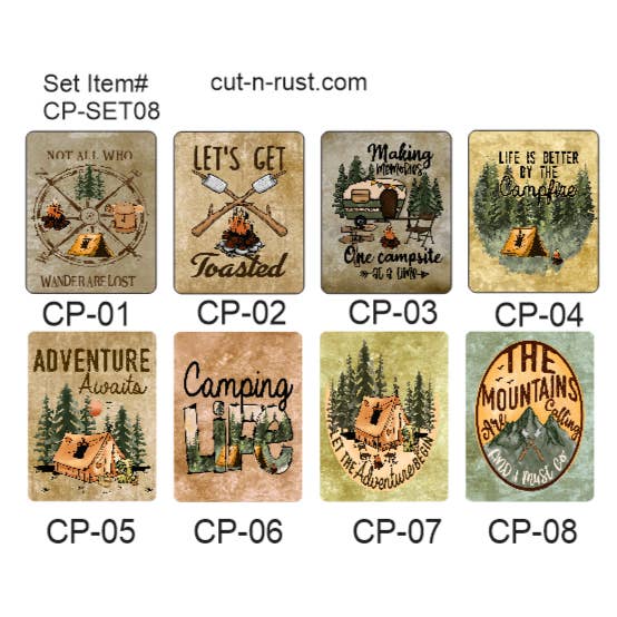 Camping Metal Signs (5"x7") - Set for wholesale by Cut-n-rust LLC