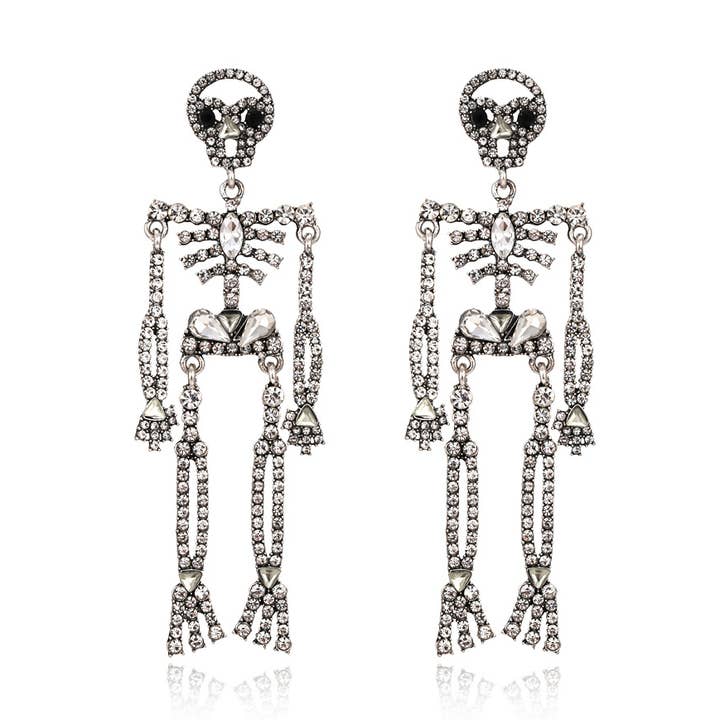 Full diamond skull earrings Halloween funny skeleton earring for wholesale by Tourtiwi