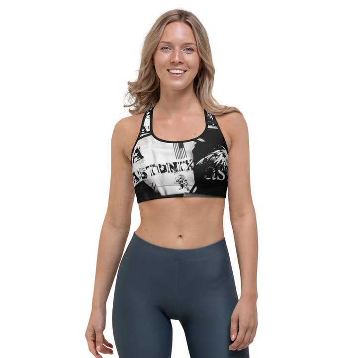 Black & White All-Over Print Astonix Sports Bra for wholesale by Astonix
