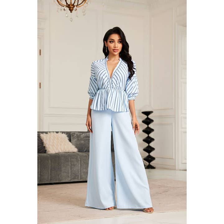 GESTREIFTES OBERTEIL MIT WEITEN JUMPSUIT-HOSENBEINEN für den Großhandel von Chicways