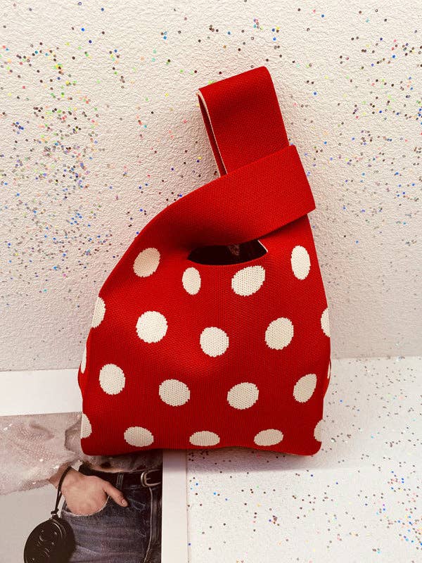 FurDecoration - Wholesale Tote Bag - Women's - Contrast Color Polka-Dot Bags Accessories Woven Handbag0