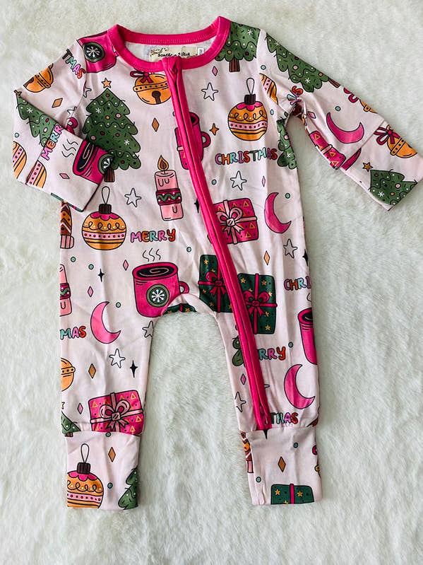 luluclothes - Wholesale Bodysuit (Non-Footed) - Baby - XCH05005 Merry Christmas long sleeve baby girls onesie