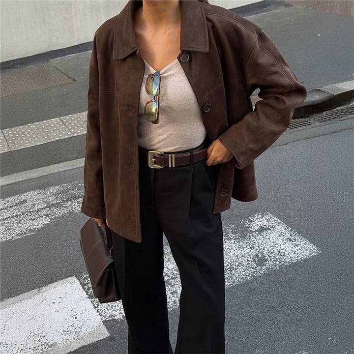 Manteau Minimaliste Uni à Col à Revers et Manches Longues pour la vente par kycozy