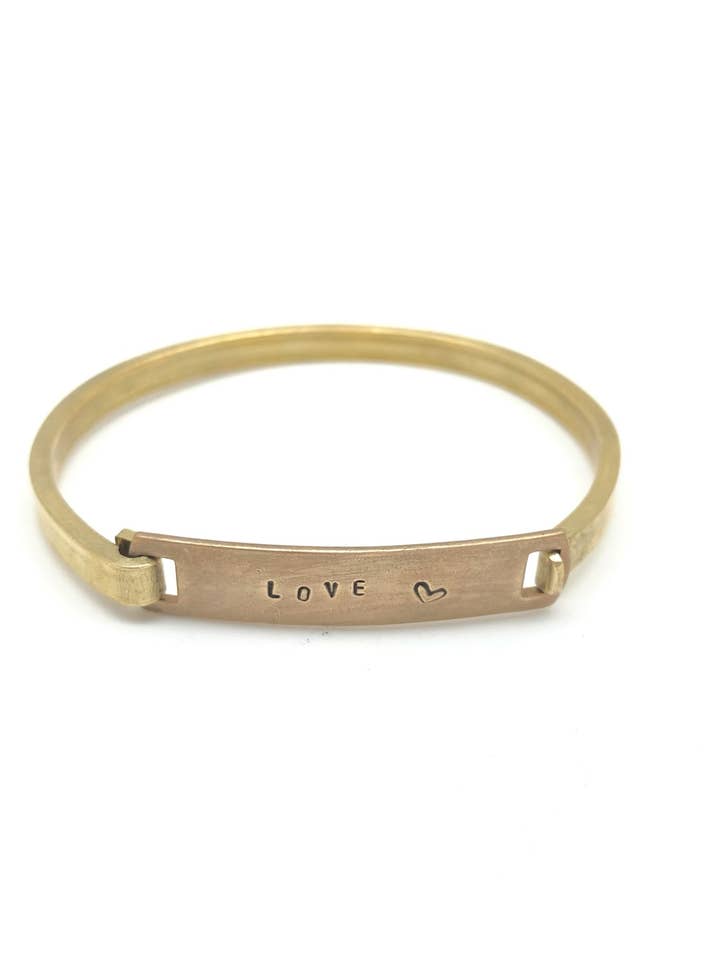 "Love" Stamped Clip-Cuff Brass Bracelet for wholesale by Stone Cooper