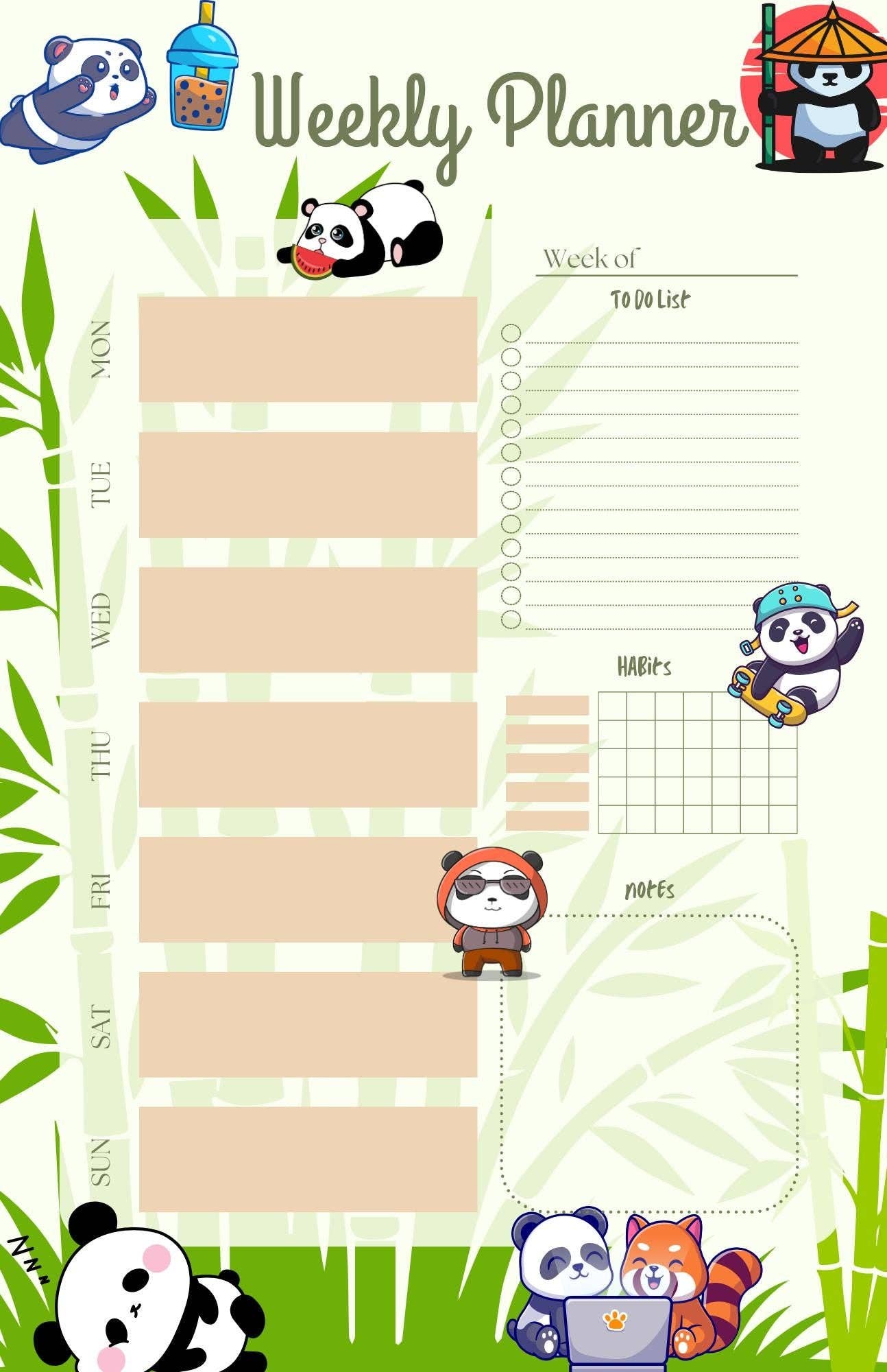 Autumnmist Boutique - Wholesale Planner - Bamboo & Bubble Tea Weekly Planner Notepad 5.5" x 8.5"3