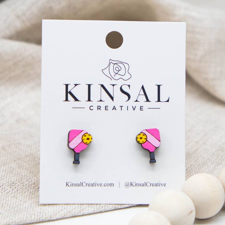 Pendientes de tuerca de madera de Pickleball para venta al por mayor de Kinsal Creative