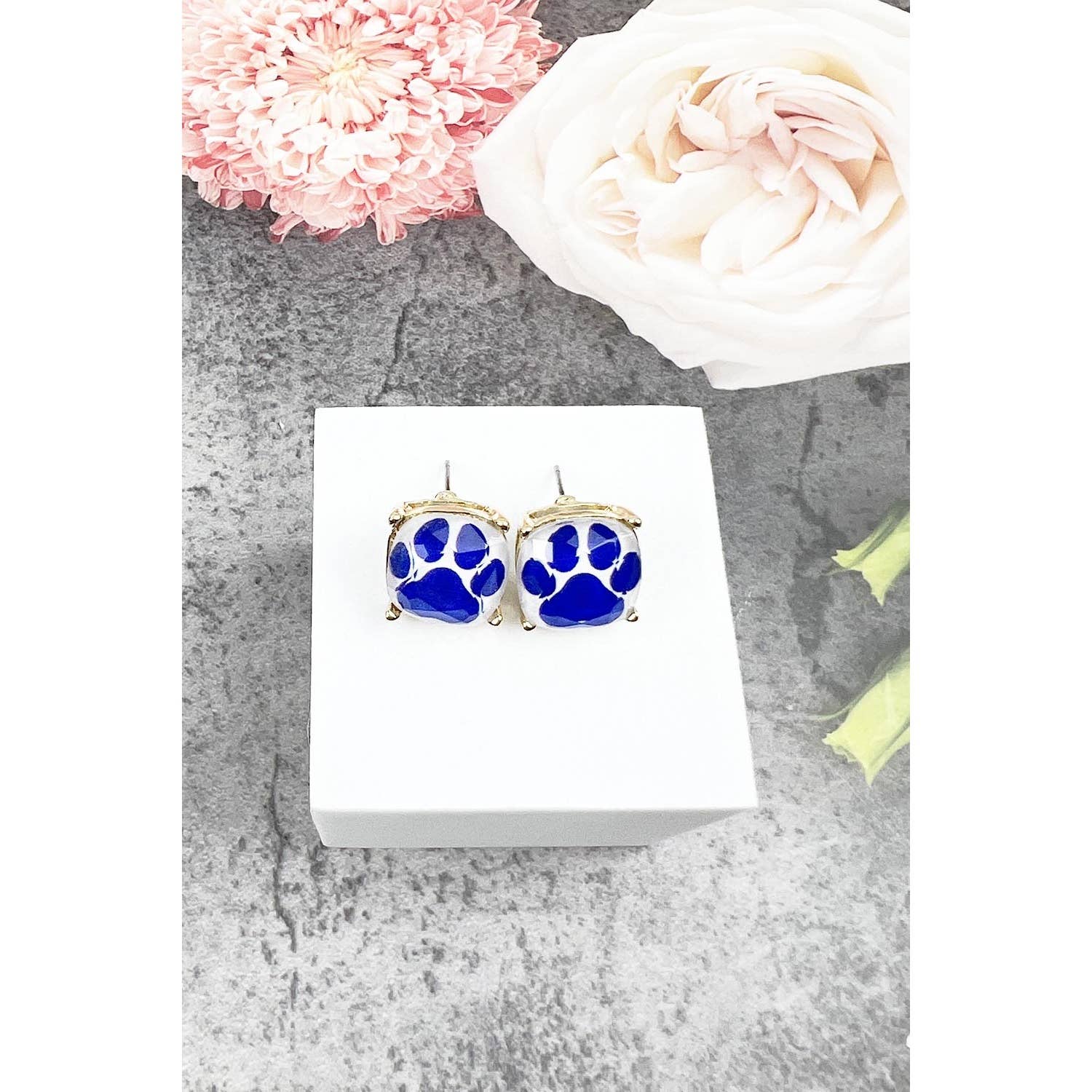 JHP Collection - Wholesale Stud/Post Earrings - DOG PAW PRINT CUSHION CUT EPOXY STUD EARRING2