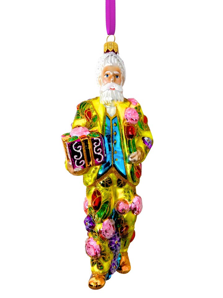 Yellow Flower Santa Claus Polish Glass Christmas Ornament for wholesale by Kenzies of London