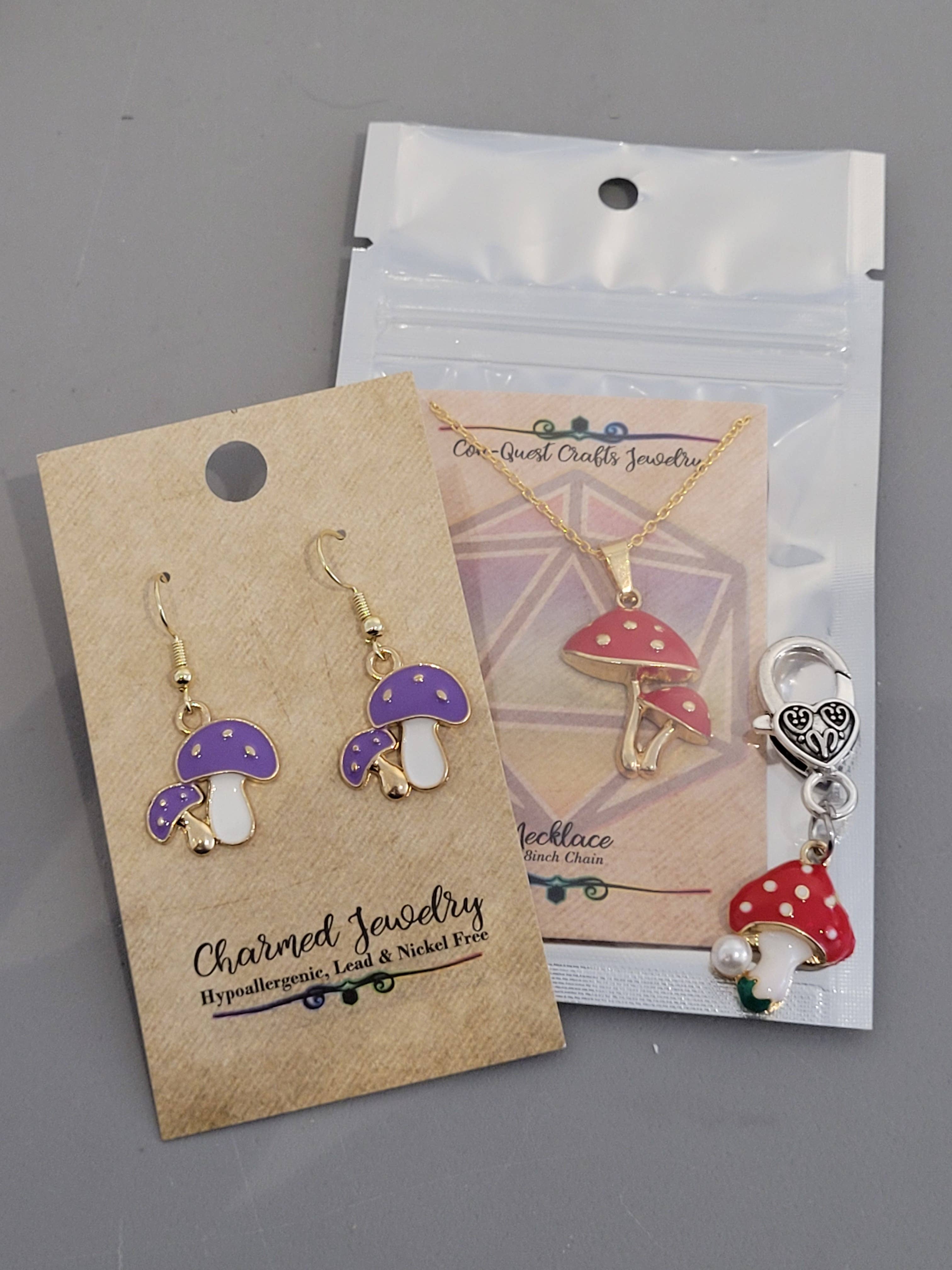 Con-Quest Crafts – Conjunto de joias por atacado – Brincos, Colares e Puxadores de Zíper de Cogumelos e Seta18