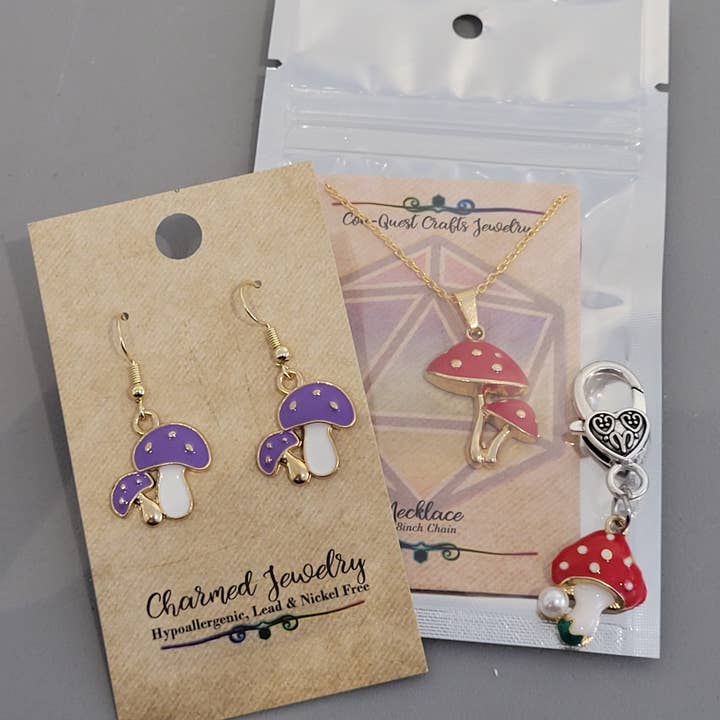 Con-Quest Crafts – Conjunto de joias por atacado – Brincos, Colares e Puxadores de Zíper de Cogumelos e Seta18