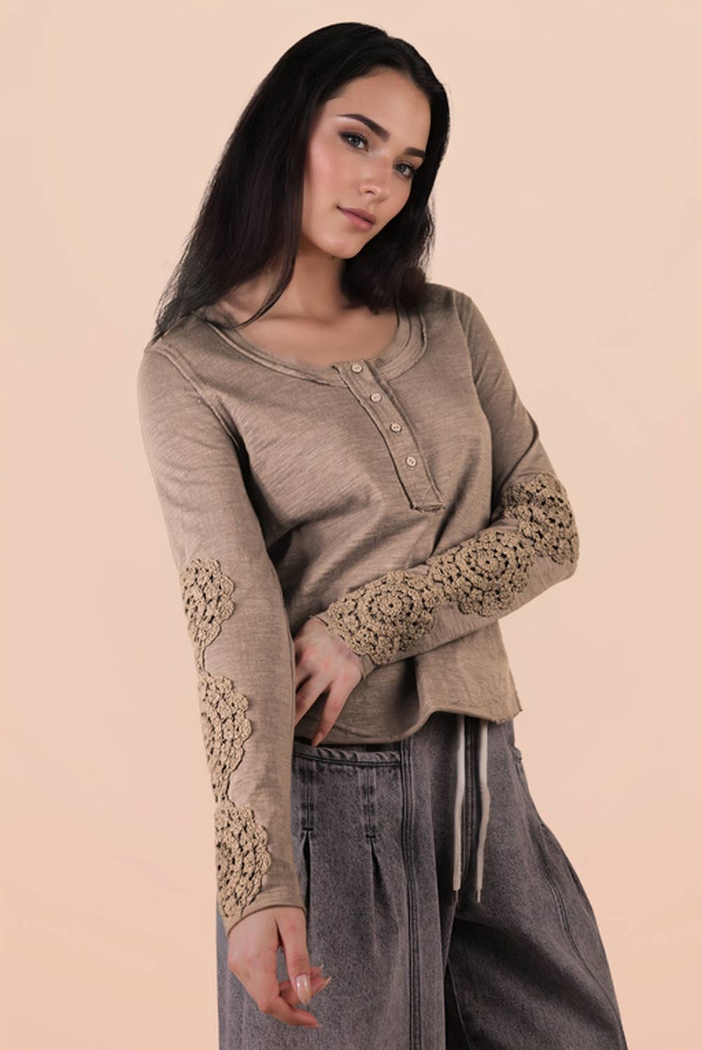 VERY J - Wholesale Knit Top - Women's - NT12252-Sleeve Lace Trim Solid Knit Top14