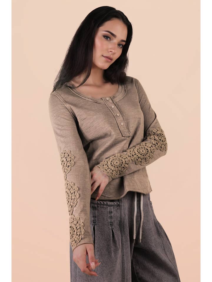 VERY J - Wholesale Knit Top - Women's - NT12252-Sleeve Lace Trim Solid Knit Top14