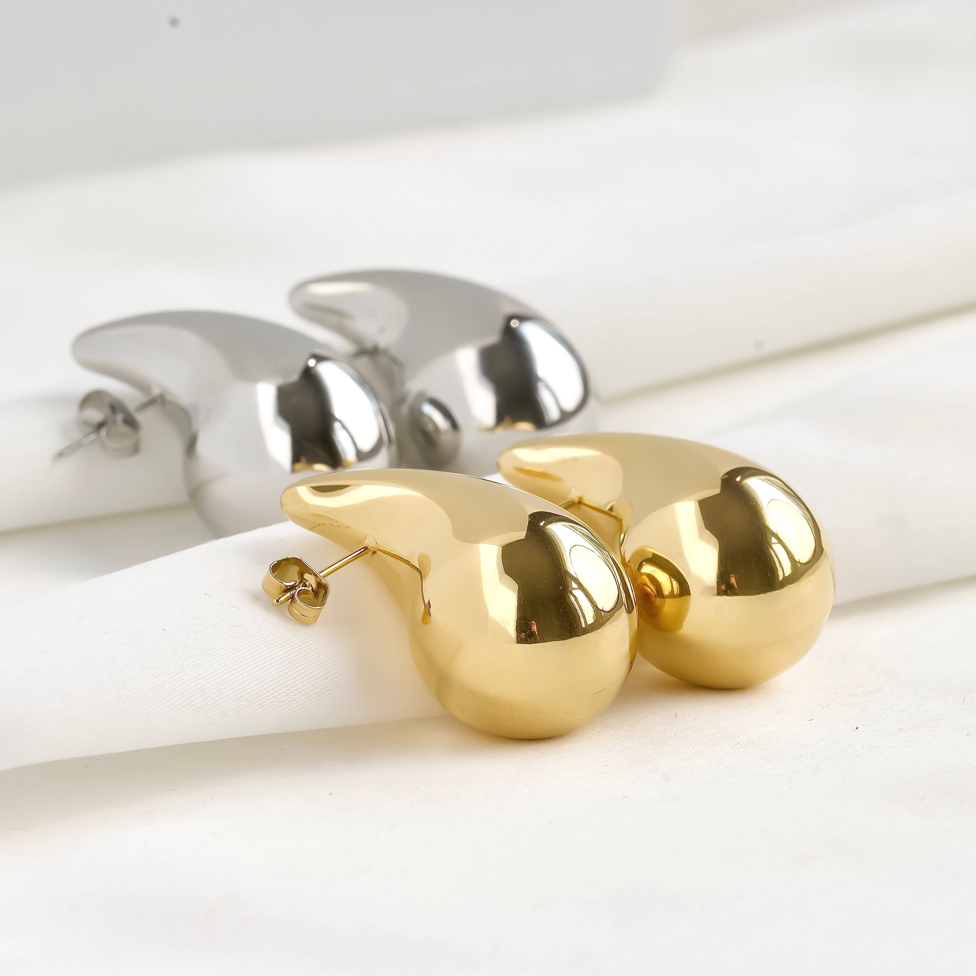 Blueyejewelry – Brincos de argola por atacado – Brincos de Gota Oca Chunky - Pernos de gota de lágrima leves8