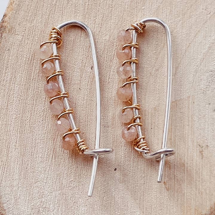 Sunstone Minimalist Safety Pin Earrings for wholesale by Orchha Jewels