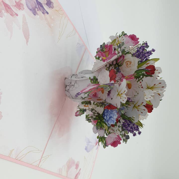 Papier Paradies – Engroshandel Hverdagshilsen kort – 3D-pop-upkort med farverig blomsterbuket2