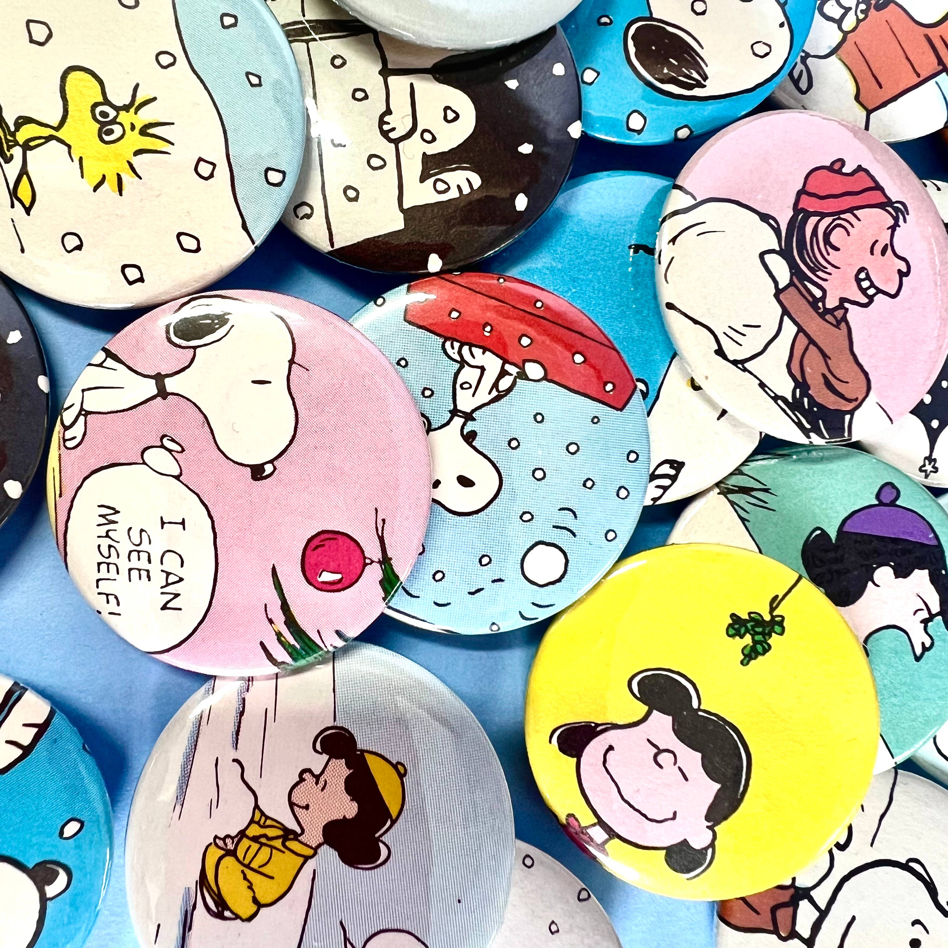 Bite Your Granny – Engroshandel Reversnål/knap – X25 Opcyklede julejordnødder/Snoopy-badgesortiment1