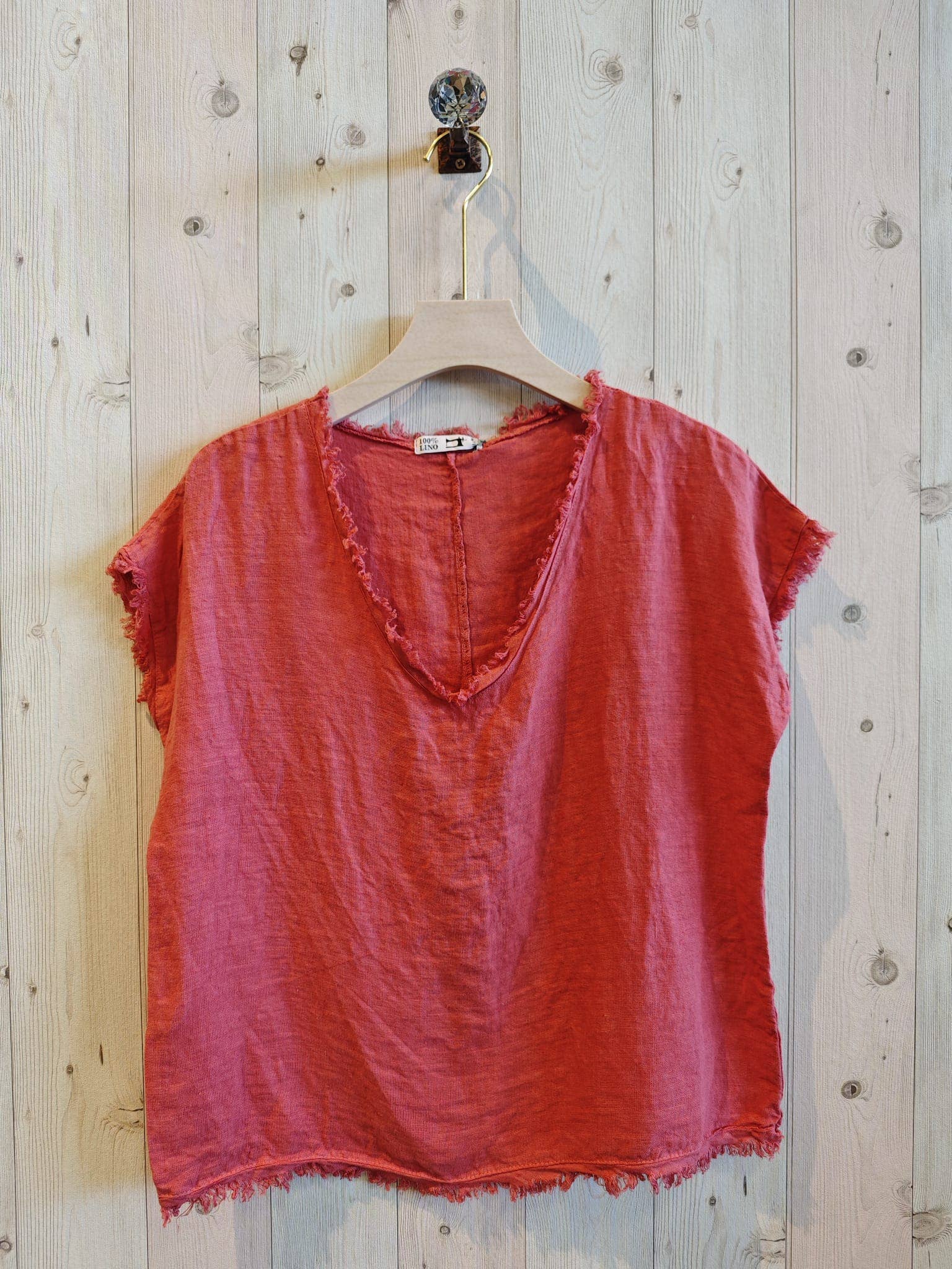 Linen & More – Blusa - Mulher por atacado – Blusa com Franjas 100% Linho REF 119988