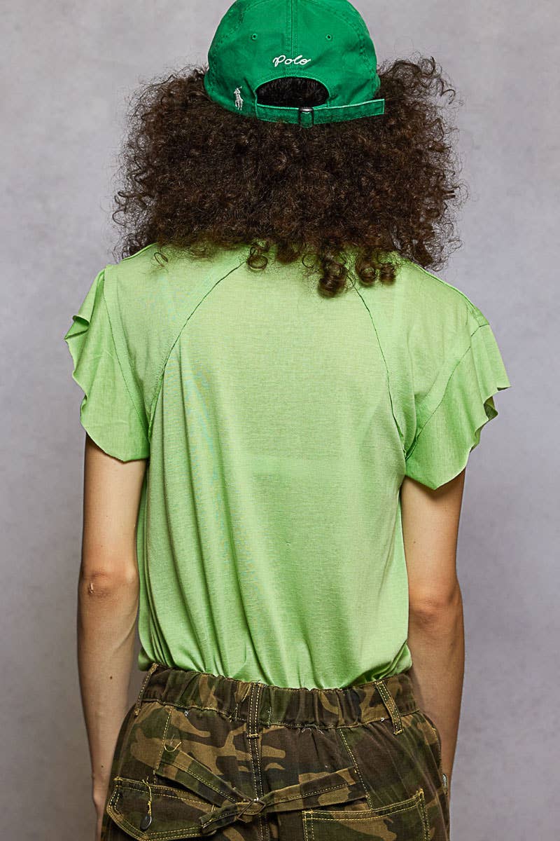 Pol Clothing - Wholesale T-Shirt - Women's - V-neck ruffle short sleeve solid basic cotton top28