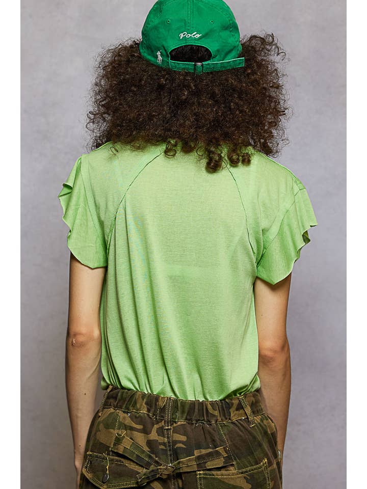 Pol Clothing - Wholesale T-Shirt - Women's - V-neck ruffle short sleeve solid basic cotton top28