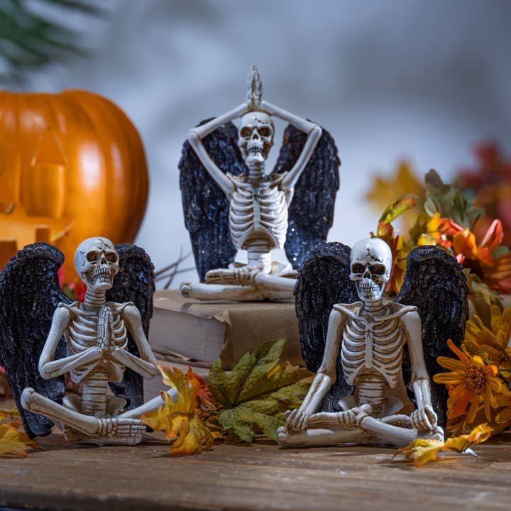 The Gerson Companies - Wholesale Decorative Figurine - 6.69 Inch High Resin Halloween Yoga Skeletons with Wings Set