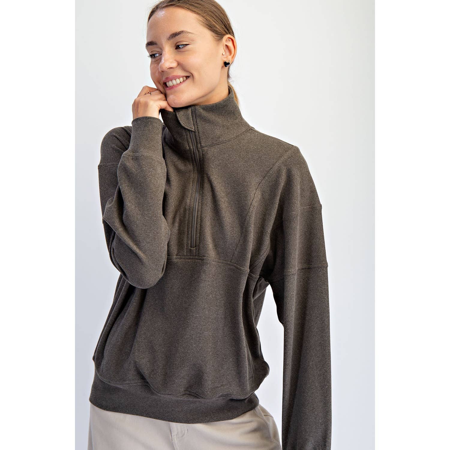 Rae Mode - Wholesale Lounge Top - Women's - BRUSHED RIB QUARTER ZIP PULLOVER12