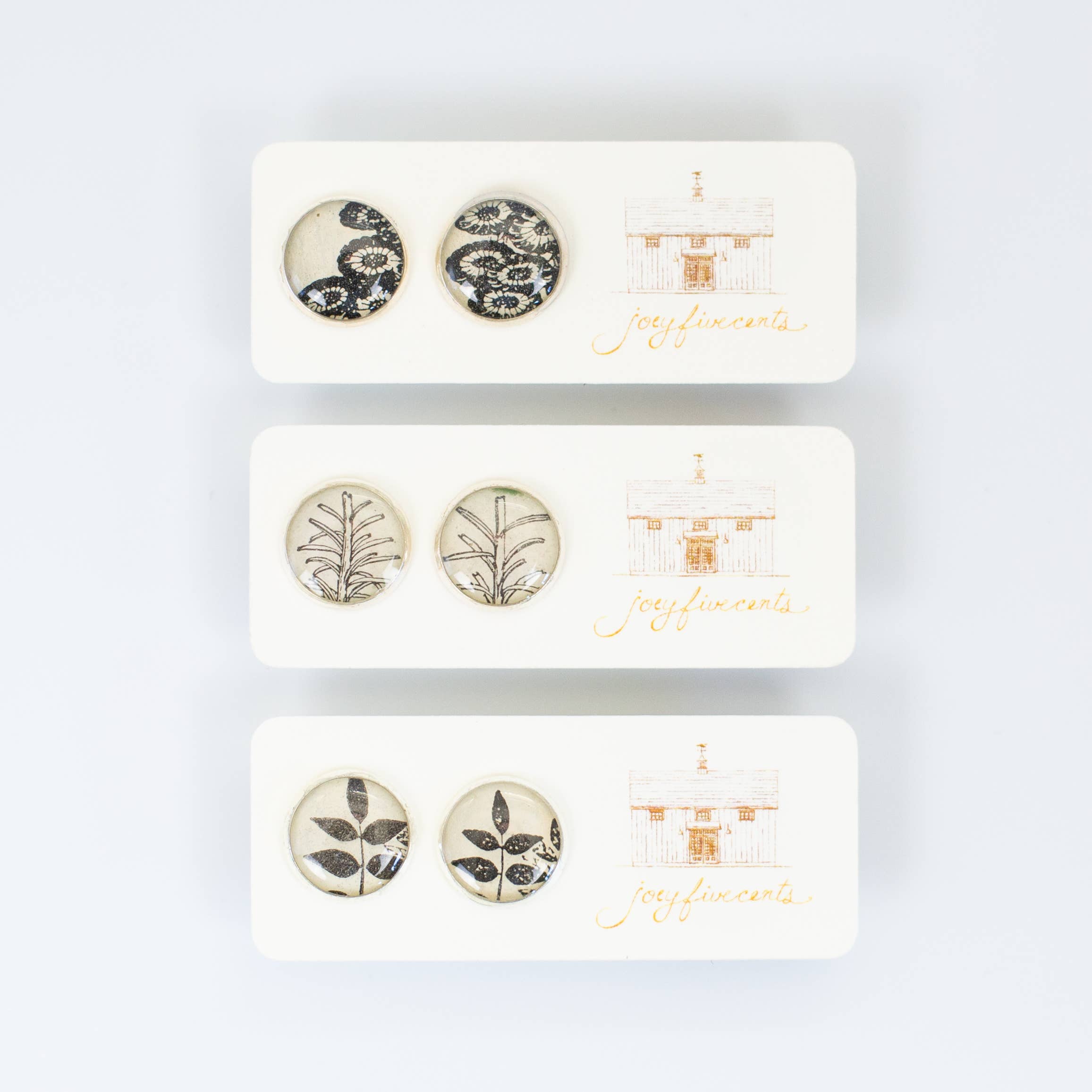 joeyfivecents - Wholesale Stud/Post Earrings - Studs - large, silver, black & white botanicals, garden8