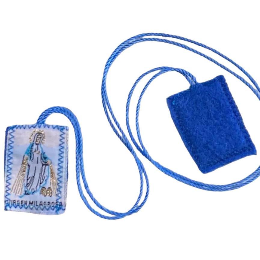 Oremus Mercy – wholesale Prayer beads necklace – Scapular - Our Lady of Miraculous Medal BLUE 1.5"1