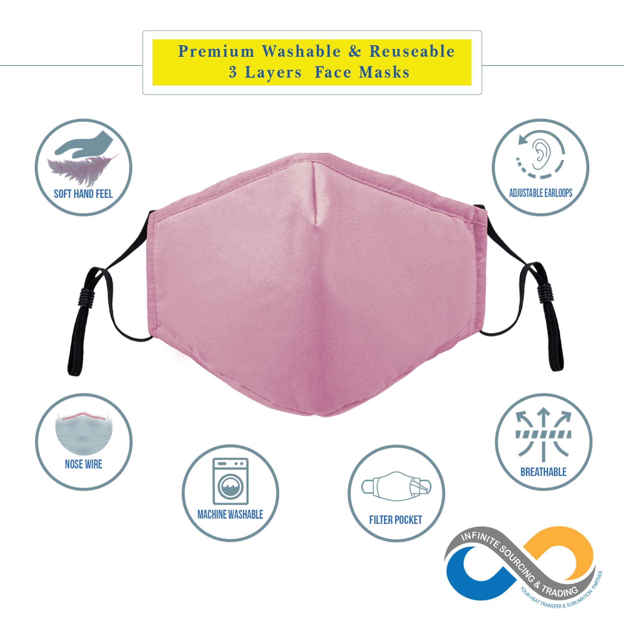 Infinite Sourcing & Trading LLC. - Wholesale Protective Face Mask/Shield - Reusable/Washable Cotton Face Mask, Solid Color Face Mask8