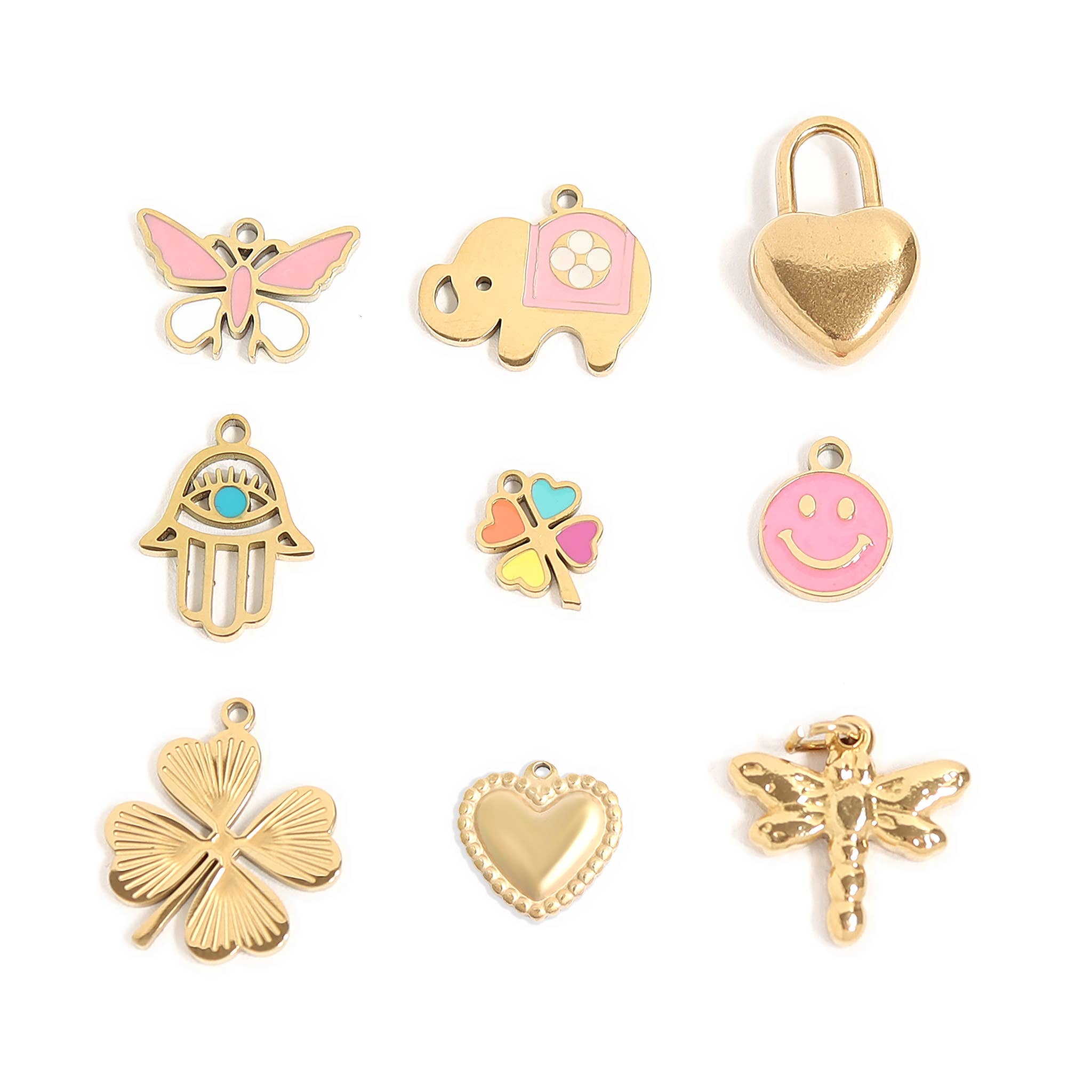 WJW – wholesale Individual charm/pendant – 18K Gold PVD Stainless Steel Epoxy Multi-Colored 4 Leaf Clover Charm4