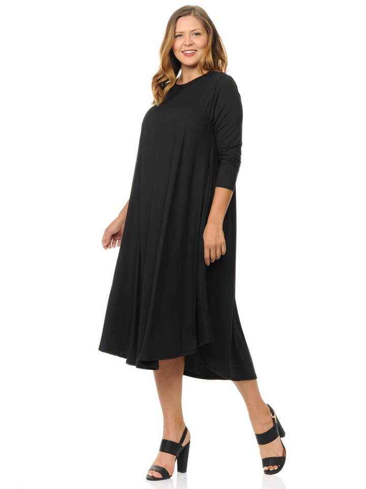 Allium - Wholesale Dress - Women's - A Line Swing Trapeze Midi Dress Plus