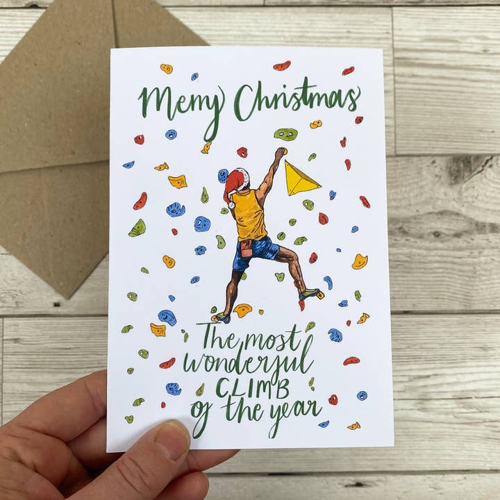 Biglietto natalizio Climber (maschio) per la vendita all'ingrosso da parte di Discover and Draw